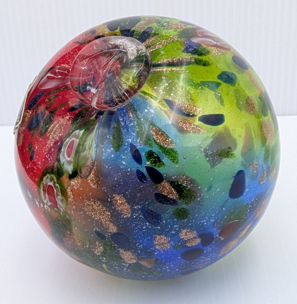 Art Glass Colorful Orb Ball Sphere W/ Gold Specs Verre Artisanal 4"